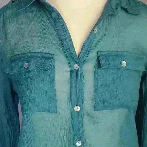 Qsw Quiksilver Collection Gauzey Semi Sheer Convertible Sleeve Beach Shirt Sz S - Picture 2 of 11